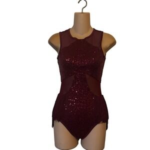 Balera Ladie's Dance Leotard‎ Sz Adult Small Sequin Fringe
